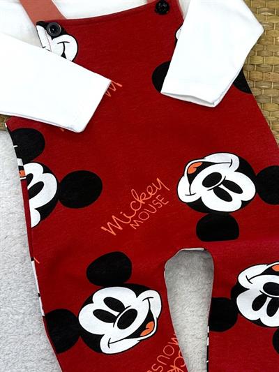 Düz Badili Mickey Mouse Baskılı Penye Salopet Erkek Bebek 2li Takım (0-3/3-6/6-9/9-12 Ay)