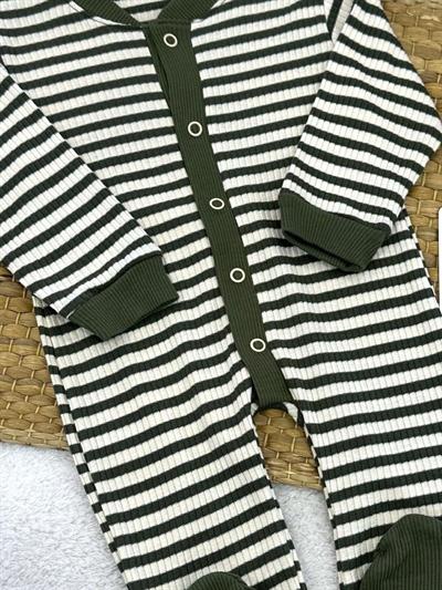 Fitilli Çizgili Erkek Bebek Patikli Tulum 0-3/3-6/6-9/9-12 Ay