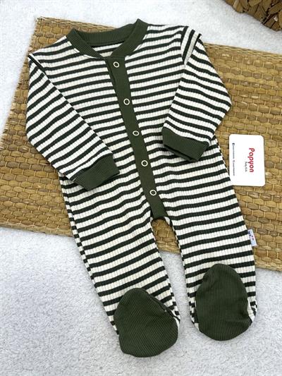 Fitilli Çizgili Erkek Bebek Patikli Tulum 0-3/3-6/6-9/9-12 Ay