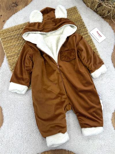 Fitilli Kadife İçi Welsoft Kapşonlu Bebek Tulum (6-9/9-12/12-18/18-24 Ay)