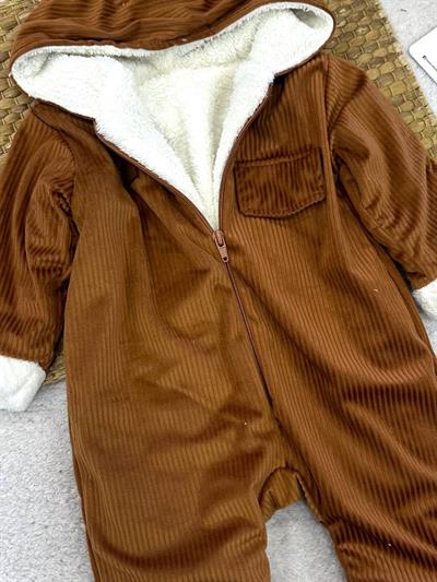 Fitilli Kadife İçi Welsoft Kapşonlu Bebek Tulum (6-9/9-12/12-18/18-24 Ay)