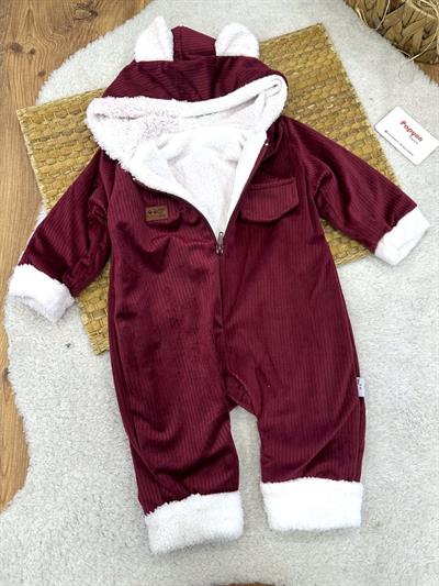 Fitilli Kadife İçi Welsoft Kapşonlu Bebek Tulum (6-9/9-12/12-18/18-24 Ay)