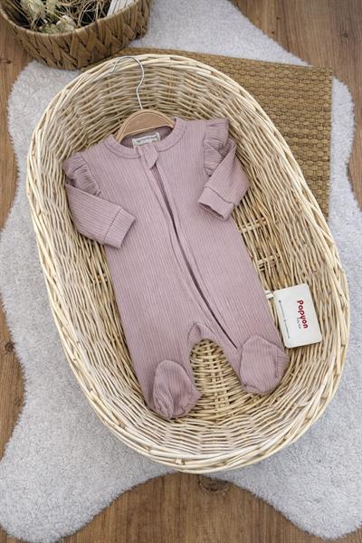Fiyonk ve Çiçek Desenli Fırfırlı Fermuarlı Kız Bebek 3lü Tulum Set (0-3 Ay)
