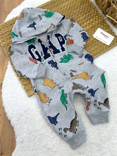 Gap Nakışlı Dinozor Baskılı Kapüşonlu Fermuarlı Erkek Bebek Manşetli Tulum (0-3/3-6/6-9/9-12 Ay)