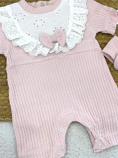 Güpürlü Önlük Detaylı Bandanalı Kız Bebek Jakarlı Şort Tulum (0-3/3-6/6-9/9-12 Ay)