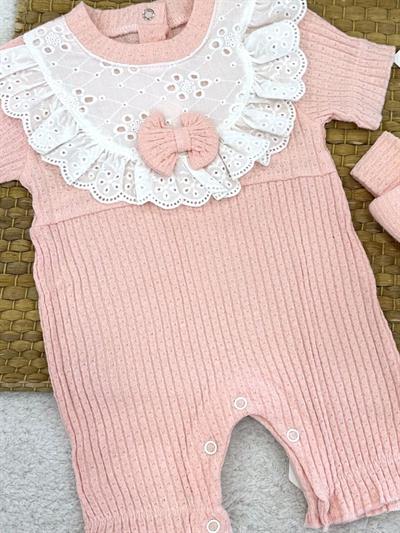 Güpürlü Önlük Detaylı Bandanalı Kız Bebek Jakarlı Şort Tulum (0-3/3-6/6-9/9-12 Ay)