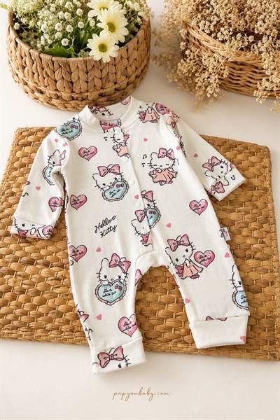 Hello Kitty Desenli Kız Bebek Tulum (%100 Pamuk) (0-3/3-6/6-9/9-12 Ay)