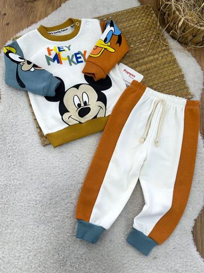 Hey Mickey Baskılı 3ip Şardonlu Erkek Bebek Takım (6-9/9-12/12-18/18-24 Ay)
