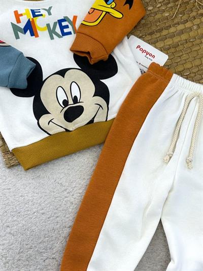 Hey Mickey Baskılı 3ip Şardonlu Erkek Bebek Takım (6-9/9-12/12-18/18-24 Ay)