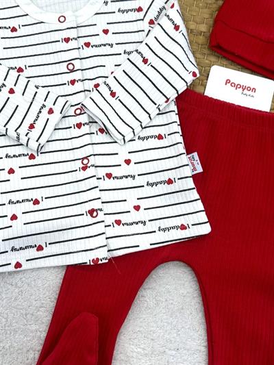 I Love Daddy & Mummy Baskılı Raporlu 3lü Takım 0-3/3-6/6-9/9-12 Ay