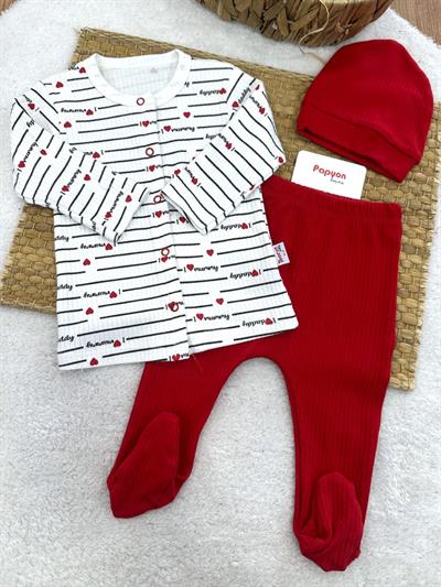 I Love Daddy & Mummy Baskılı Raporlu 3lü Takım 0-3/3-6/6-9/9-12 Ay