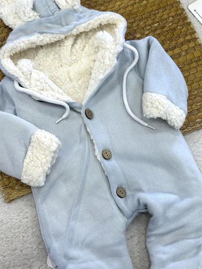 İçi Welsfot Tavşan Kulaklı Kapşonlu Düğmeli Bebek Tulum (6-9/9-12/12-18/18-24 Ay)