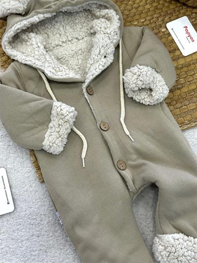 İçi Welsfot Tavşan Kulaklı Kapşonlu Düğmeli Bebek Tulum (6-9/9-12/12-18/18-24 Ay)