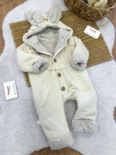 İçi Welsfot Tavşan Kulaklı Kapşonlu Düğmeli Bebek Tulum (6-9/9-12/12-18/18-24 Ay)