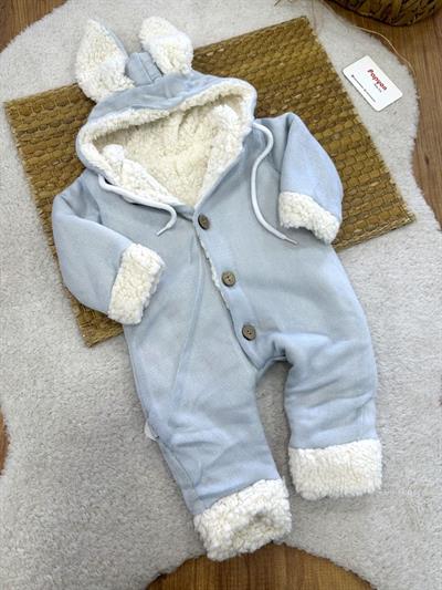 İçi Welsfot Tavşan Kulaklı Kapşonlu Düğmeli Bebek Tulum (6-9/9-12/12-18/18-24 Ay)