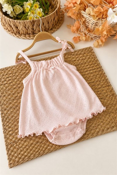 Jakar Desenli Askılı Kız Bebek Zıbın Elbise (%100 Pamuk) (0-3/3-6/6-9/9-12 Ay)