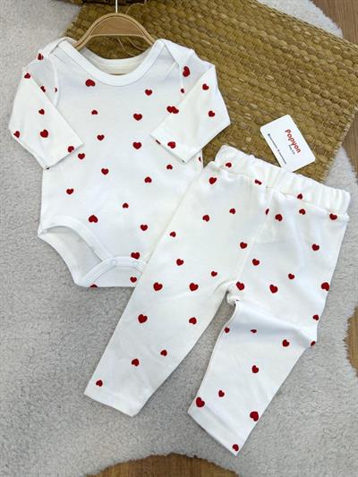 Kalp Baskılı Badili Kız Bebek 2li Takım (0-3/3-6/6-9/9-12 Ay)