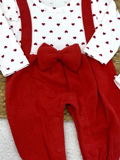 Kalpli Fiyonklu Bandanalı Kız Bebek Tulum Set 0-3/3-6/6-9/9-12 Ay