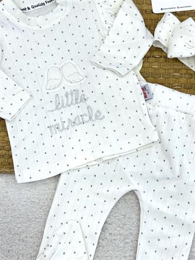 Kanat Little Nakışlı Kız Bebek Bandanalı 3lü Takım (0-3/3-6 Ay)