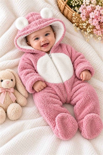 Kapüşonlu Kulaklı Peluş Bebek Kozmonot Tulum (0-3/3-6/6-9/9-12 Ay)