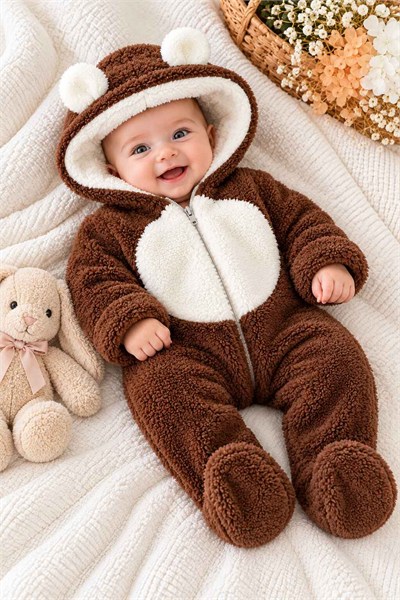 Kapüşonlu Kulaklı Peluş Bebek Kozmonot Tulum (0-3/3-6/6-9/9-12 Ay)
