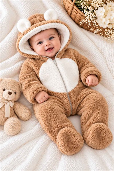 Kapüşonlu Kulaklı Peluş Bebek Kozmonot Tulum (0-3/3-6/6-9/9-12 Ay)