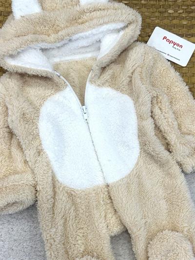 Kulaklı Kapşonlu Fermuarlı Bebek Peluş Tulum (0-3/3-6/6-9/9-12 Ay)