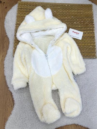 Kulaklı Kapşonlu Fermuarlı Bebek Peluş Tulum (0-3/3-6/6-9/9-12 Ay)