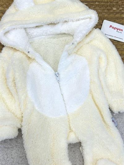 Kulaklı Kapşonlu Fermuarlı Bebek Peluş Tulum (0-3/3-6/6-9/9-12 Ay)