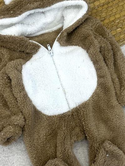 Kulaklı Kapşonlu Fermuarlı Bebek Peluş Tulum (0-3/3-6/6-9/9-12 Ay)