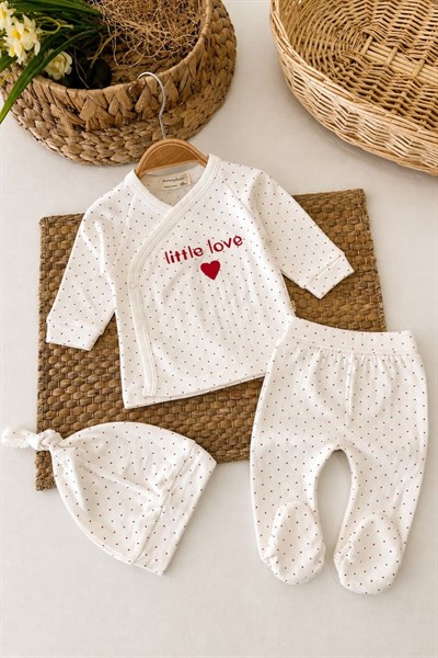Little Love Baskılı Yenidoğan Uniseks Bebek 3lü Zıbın Set