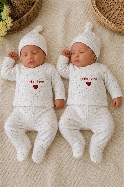 Little Love Baskılı Yenidoğan Uniseks Bebek 3lü Zıbın Set