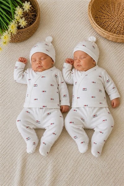 Love Family Baskılı Yenidoğan Uniseks Bebek 3lü Zıbın Set
