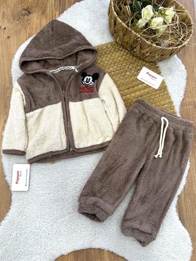 Mickey Mouse Nakışlı Erkek Bebek Peluş Takım 6-9/9-12/12-18/18-24 Ay