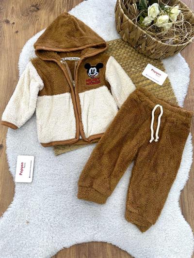 Mickey Mouse Nakışlı Erkek Bebek Peluş Takım 6-9/9-12/12-18/18-24 Ay