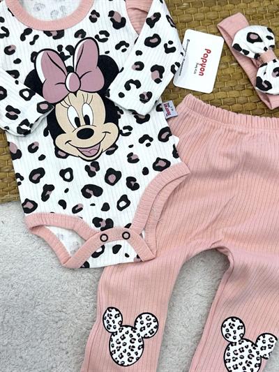 Minnie Mouse Baskılı Kız Bebek 3lü Takım (0-3/3-6/6-9/9-12 Ay)