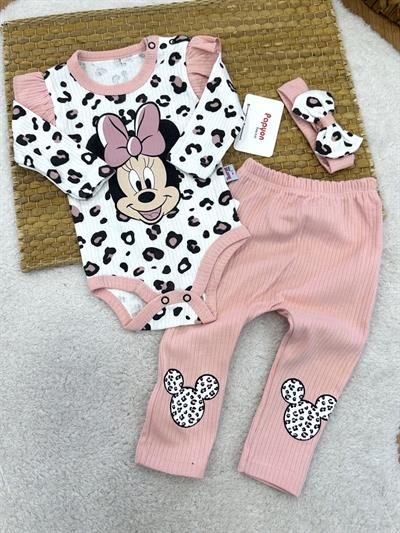 Minnie Mouse Baskılı Kız Bebek 3lü Takım (0-3/3-6/6-9/9-12 Ay)