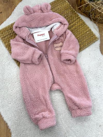 Moschino Armalı Kulaklı Kapşonlu Bebek Peluş Tulum (0-3/3-6/6-9/9-12 Ay)