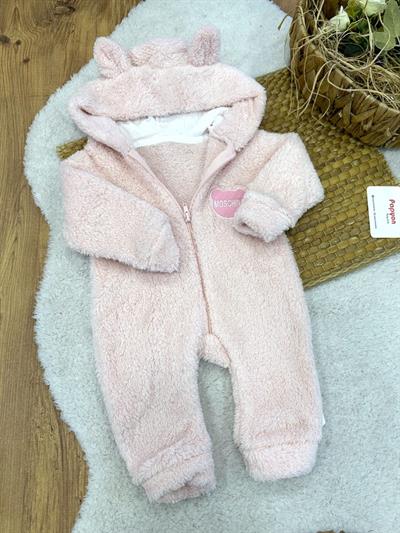 Moschino Armalı Kulaklı Kapşonlu Bebek Peluş Tulum (0-3/3-6/6-9/9-12 Ay)