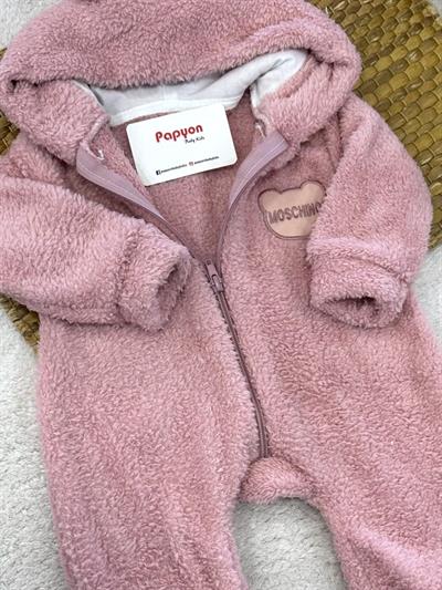 Moschino Armalı Kulaklı Kapşonlu Bebek Peluş Tulum (0-3/3-6/6-9/9-12 Ay)