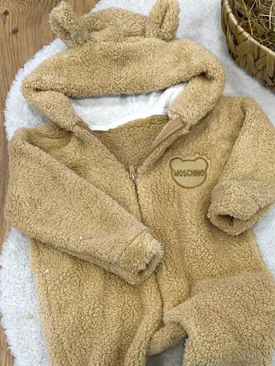 Moschino Armalı Kulaklı Kapşonlu Bebek Peluş Tulum (0-3/3-6/6-9/9-12 Ay)