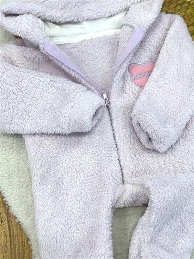 Moschino Armalı Kulaklı Kapşonlu Bebek Peluş Tulum (0-3/3-6/6-9/9-12 Ay)