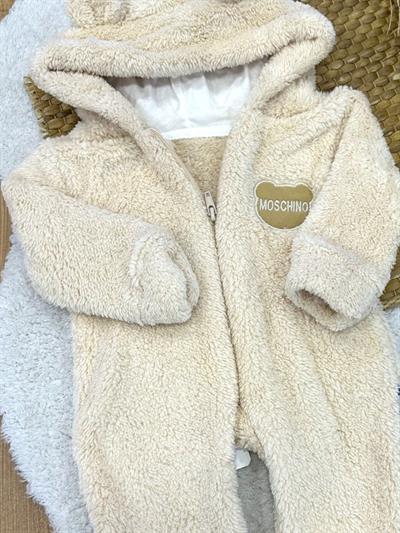 Moschino Armalı Kulaklı Kapşonlu Bebek Peluş Tulum (0-3/3-6/6-9/9-12 Ay)