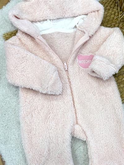 Moschino Armalı Kulaklı Kapşonlu Bebek Peluş Tulum (0-3/3-6/6-9/9-12 Ay)