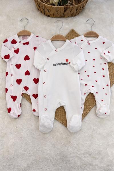 Mummy & Daddy Kalp Baskılı 3lü Bebek Tulum Set (0-3 Ay)