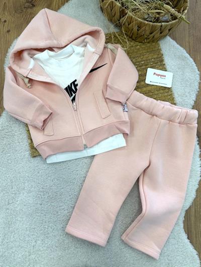 Nike Baskılı Kapşonlu Ceketli Erkek Bebek 3ip Şardonlu Takım (0-3/3-6/6-9/9-12 Ay)