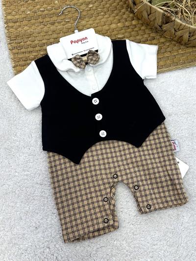 Papyonlu Yelek Model Erkek Bebek Şort Tulum (0-3/3-6/6-9/9-12 Ay)