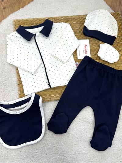 Puanlı Yenidoğan Erkek Bebek 5li Zıbın Set