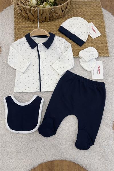 Puanlı Yenidoğan Erkek Bebek 5li Zıbın Set
