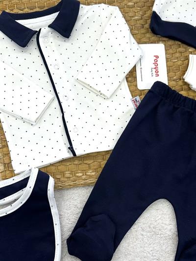 Puanlı Yenidoğan Erkek Bebek 5li Zıbın Set